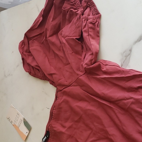 BTFBM Puff Sleeve Asymmetrical Neck High Waist Cutout Swing Maxi Dress Plum SZ S - Picture 7 of 12